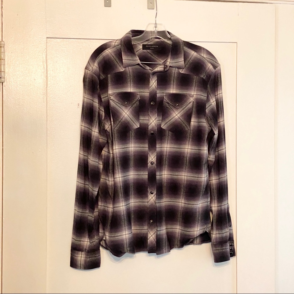 Mens AllSaints Schrader Long Sleeve Flannel Shirt - Picture 2 of 4